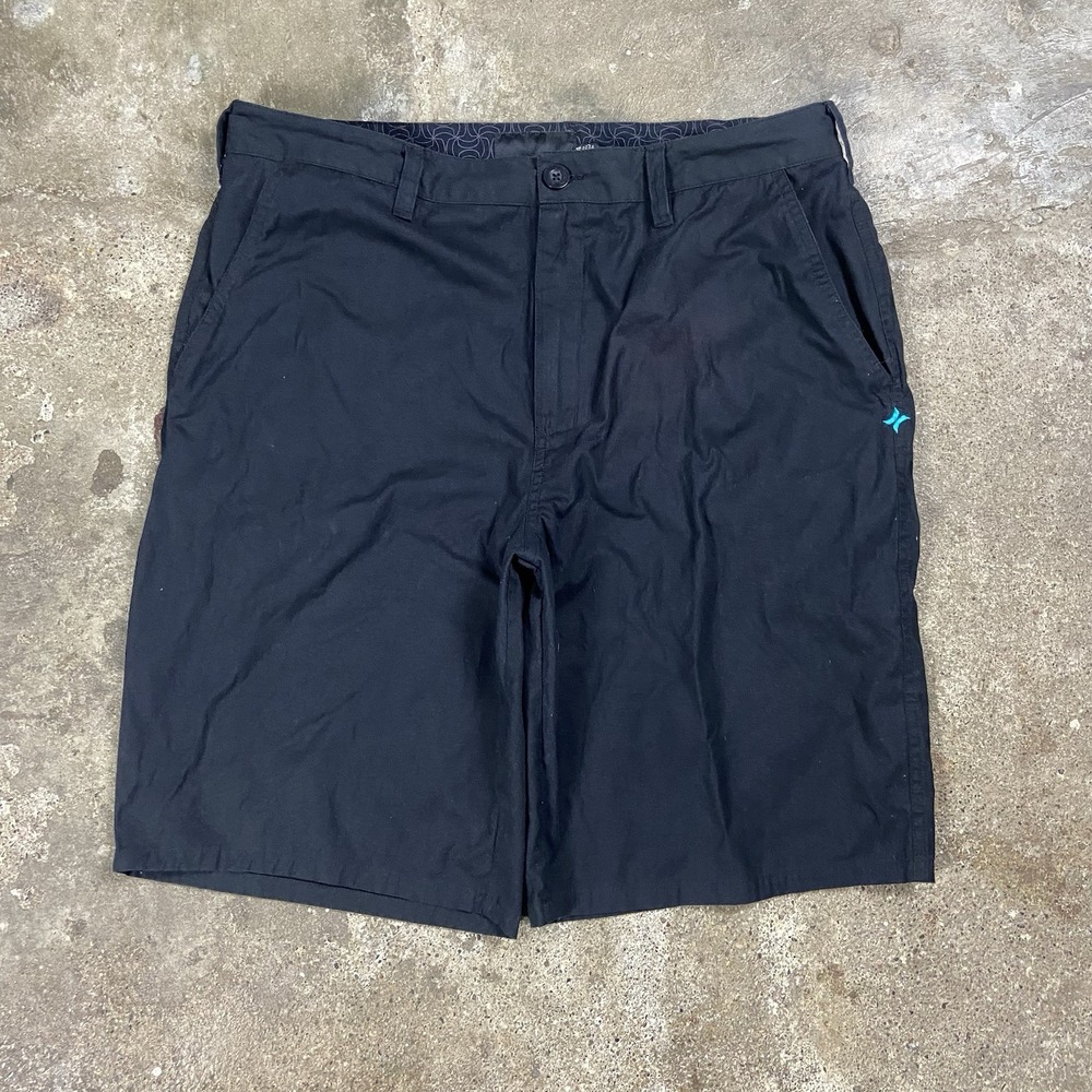 Vintage Y2K Hurley Walk Shorts Size 34 Black Embroidered Surf Wear Logo